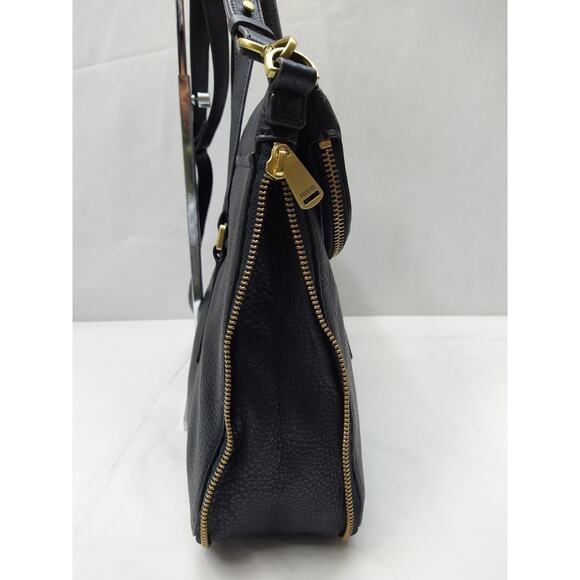 Fossil Black Pebbled Expandable Zipper Double Handles Satchel Shoulder Bag - Picture 5 of 16